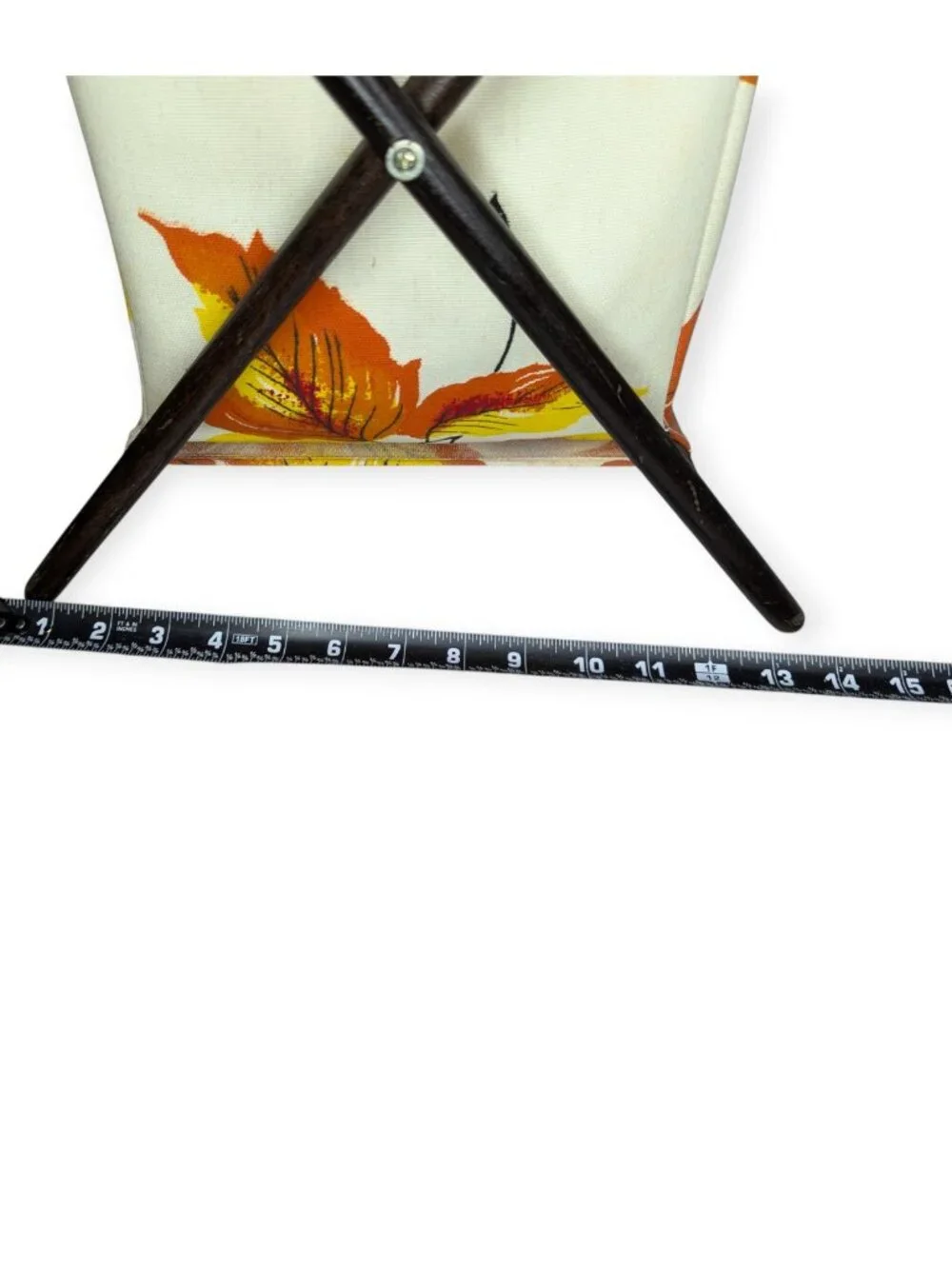 Mid-Century Leaf Print Fabric Knitting Basket Fall Autumn Wood Freestanding